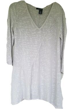 DKNY Sweater Women's Size Medium Light Weight Beige Tunic 3/4 Sleeves